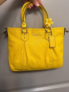 Coach Yellow Leather Tote with Flower Charm